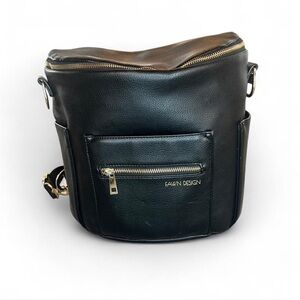 Fawn Design Black Leather Diaper Bag with Gold Hardware